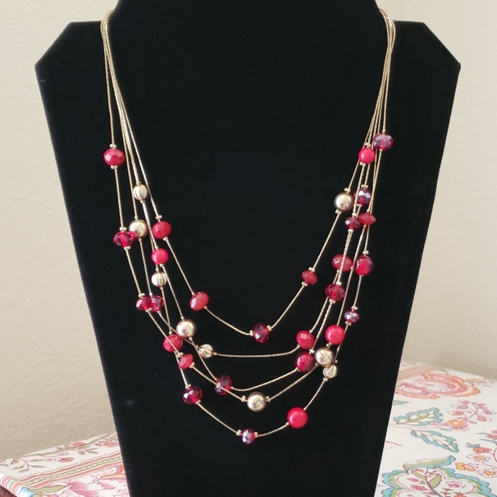 Red and gold bead necklace